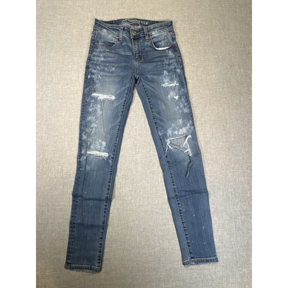 AE American Eagle Jegging Crop Bleach Splatter Distressed 0 Long  0L Grunge